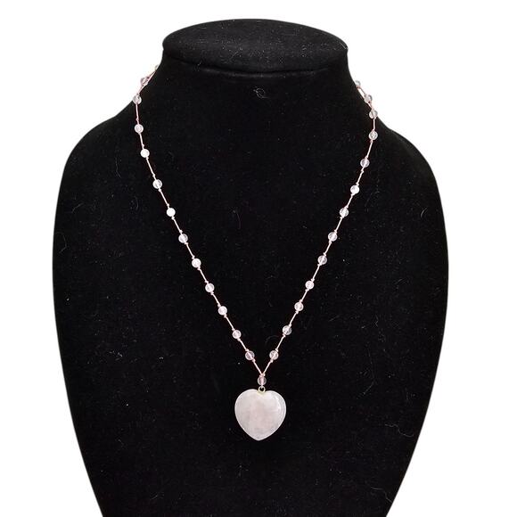 Vintage Y2K Single Strand Necklace Light Pink Stones w/ Heart Pendant - Picture 1 of 5